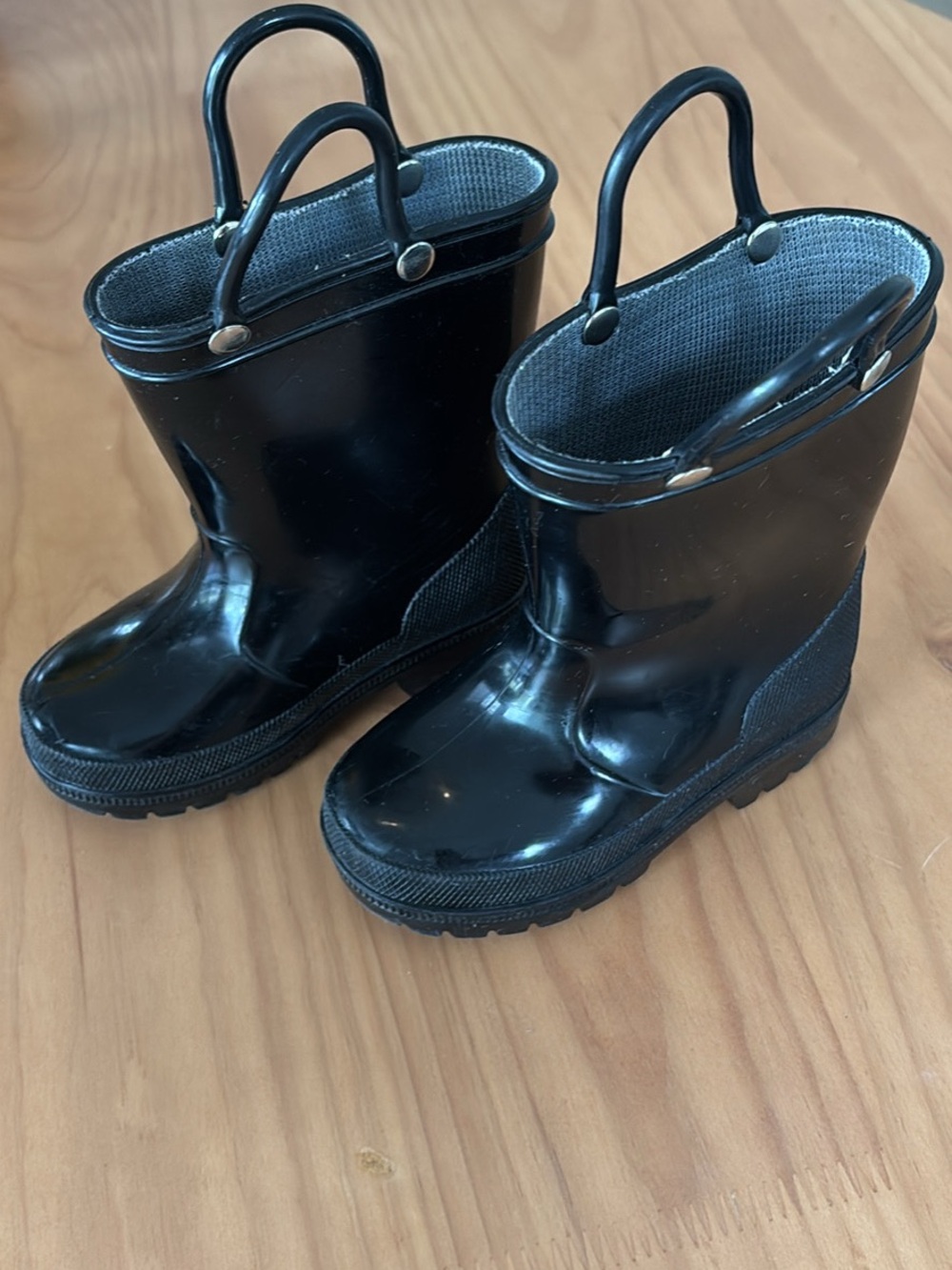 Kids Black Waterproof Rain Boots with Easy-Grab Handles